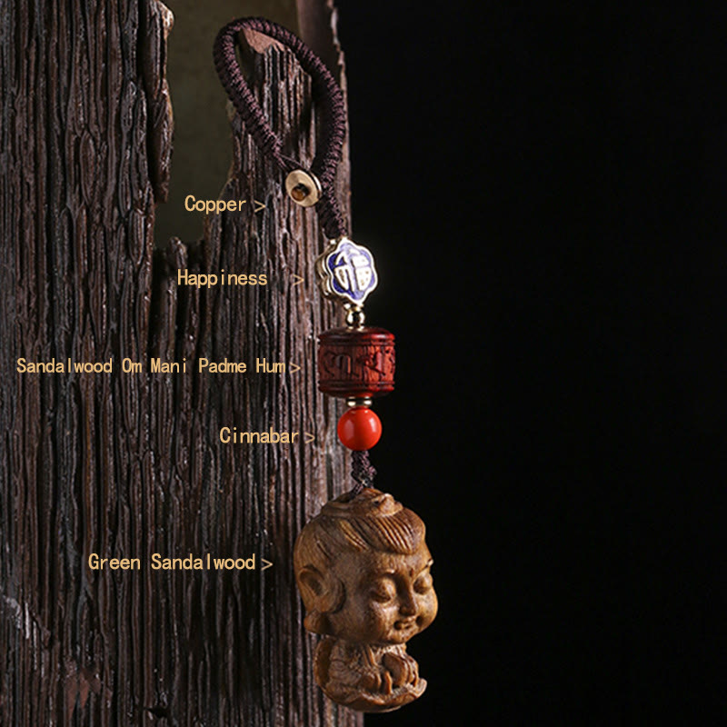 Chinese Zodiac Natal mystic zen Green Sandalwood Om Mani Padme Hum Peace Key Chain