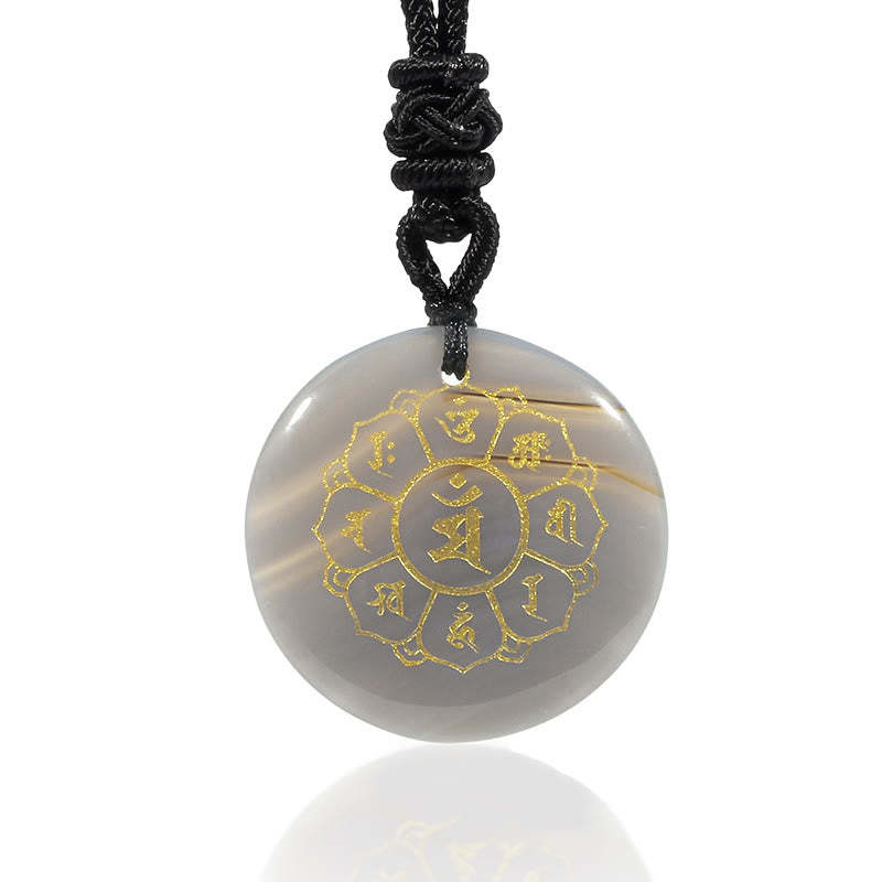Om Mani Padme Hum Natural Various Crystal Black Obsidian Strength Necklace Pendant