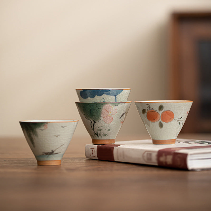 Persimmon Boat Koi Fish Lotus Ceramic Teacup Kung Fu Tea Cup 50ml