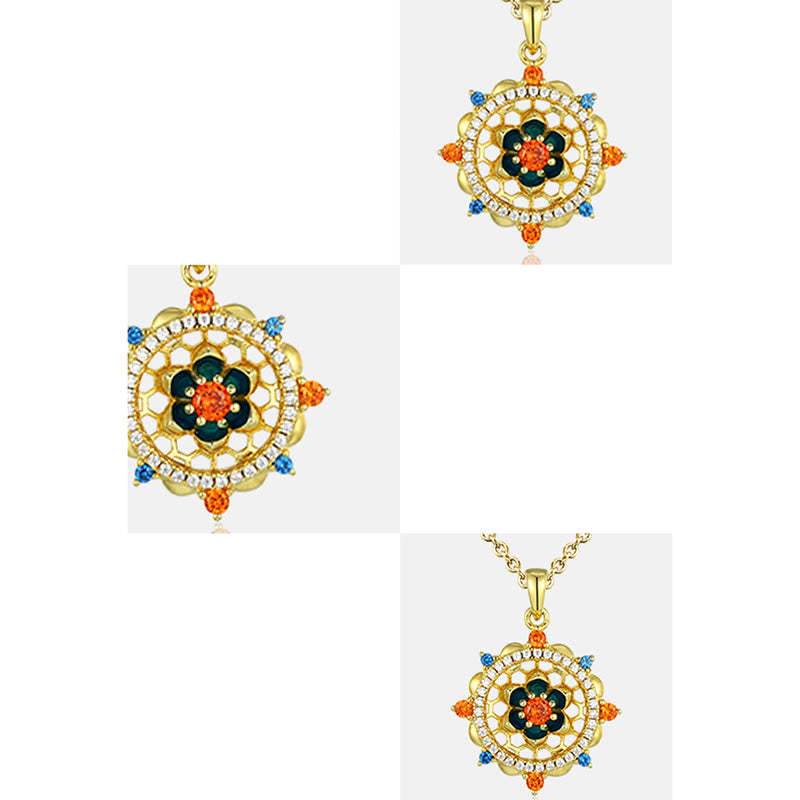 925 Sterling Silver Lotus Flower Colorful Zircon New Beginning Necklace Pendant