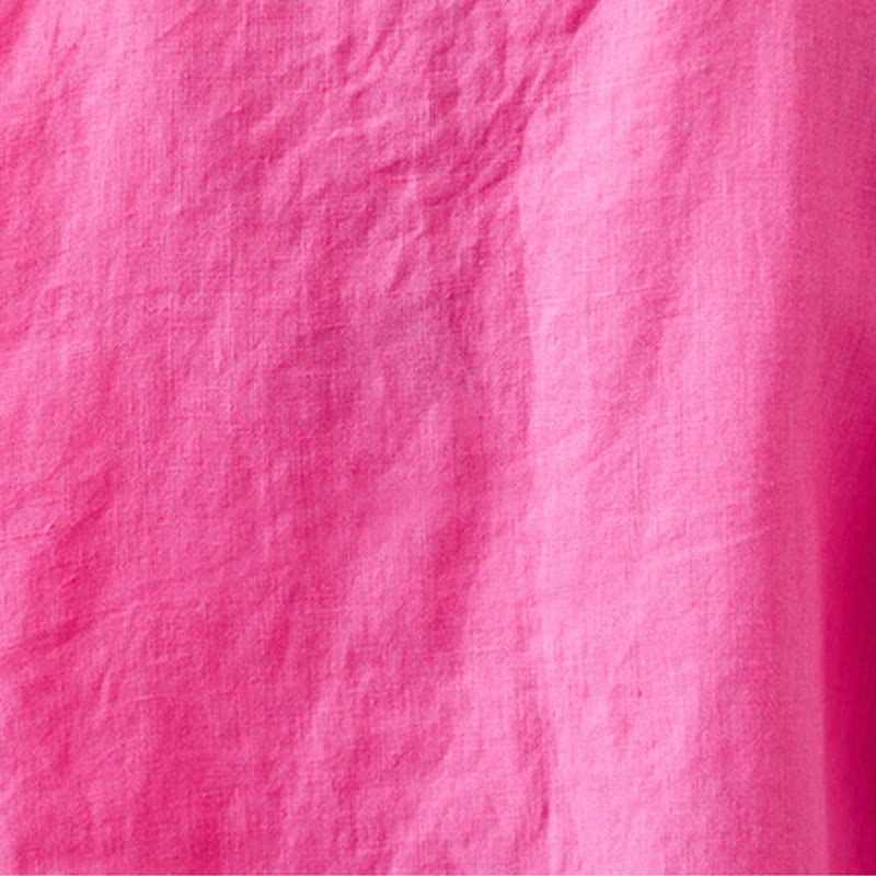 Summer Casual Ethnic Embroidery Flower Lace-up Short Sleeve V-neck Cotton Linen Women's T-Shirt