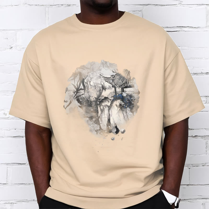 Chinese Bamboo Mountain Pavilion Design Pattern Tee T-shirt