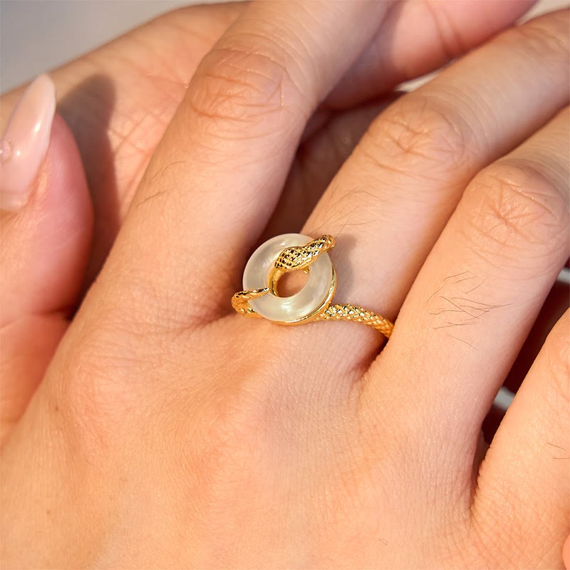 Chalcedony Peace Buckle 925 Sterling Silver Golden Year Of The Snake Harmony  Ring