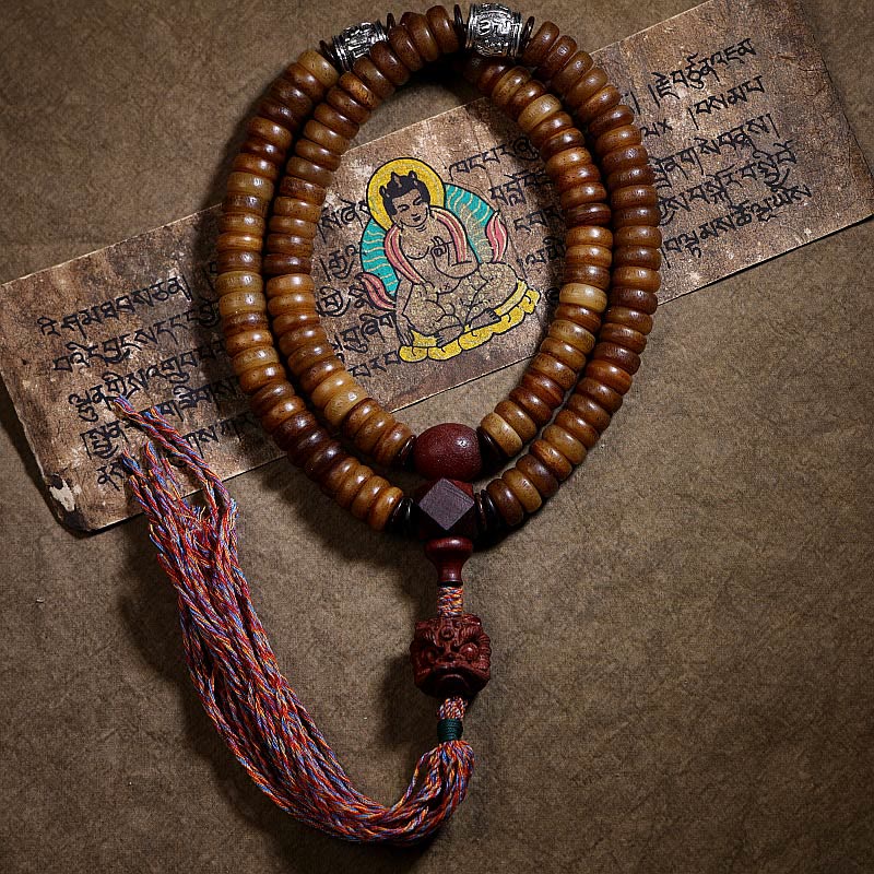 Tibetan 108 Mala Beads Yak Bone Dzi Bead PiXiu Nine Palaces Eight Diagrams Balance Bracelet