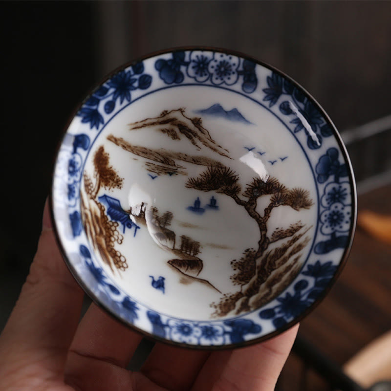 Flowers Fu Character Mountains Lotus Cherry Blossoms Ceramic Teacup Kung Fu Tea Cup
