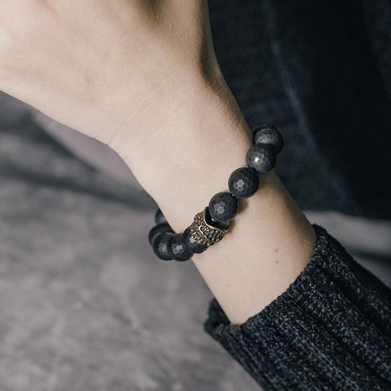 Matte Frosting Black Onyx Copper Brass Protection Bracelet