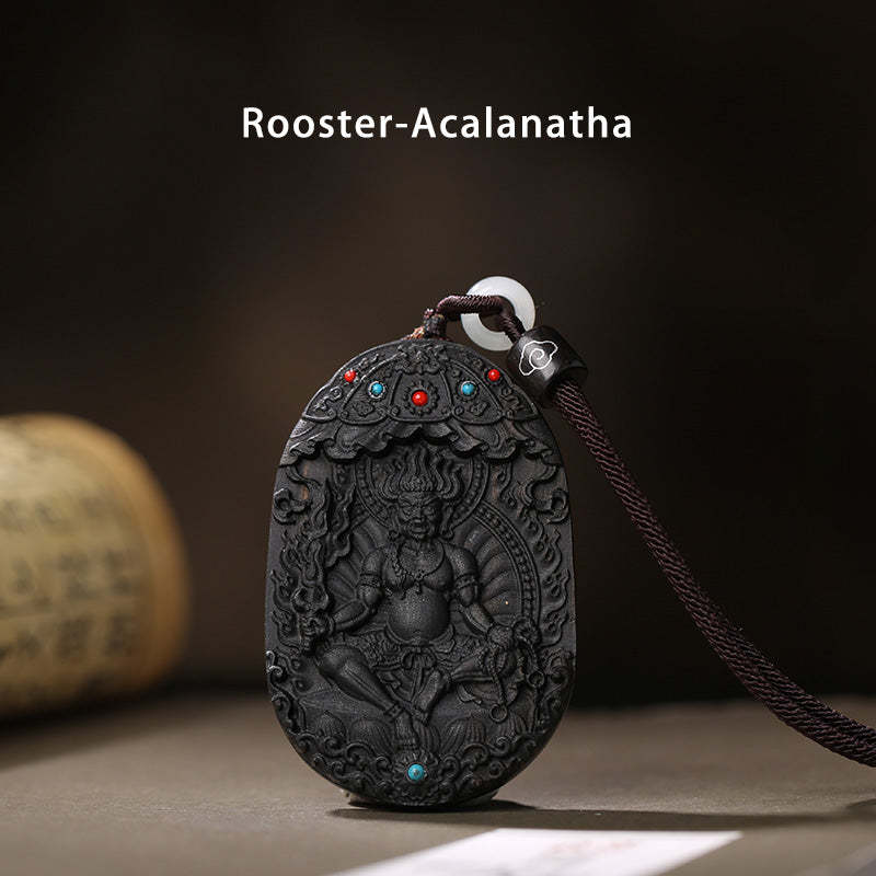 Chinese Zodiac Natal mystic zen Agarwood Om Mani Padme Hum Lotus Peace Necklace Pendant