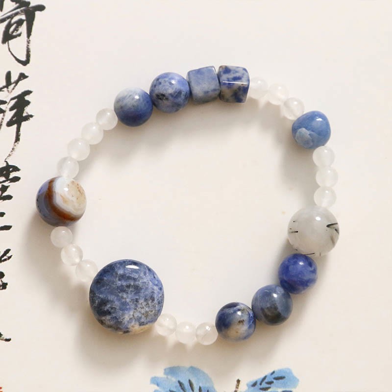 Blue Aventurine Agate Jade Black Rutilated Quartz Bracelet