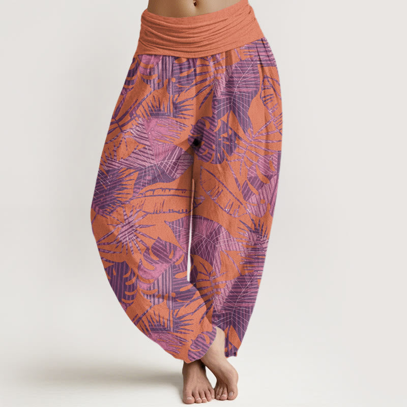 Leaves Pattern Women's Elastic Waist Harem Pants