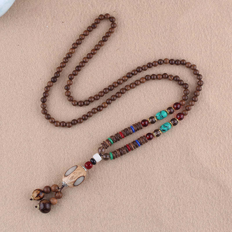 Tibetan Wenge Wood Bodhi Seed Agate Elephant Protection Necklace Pendant