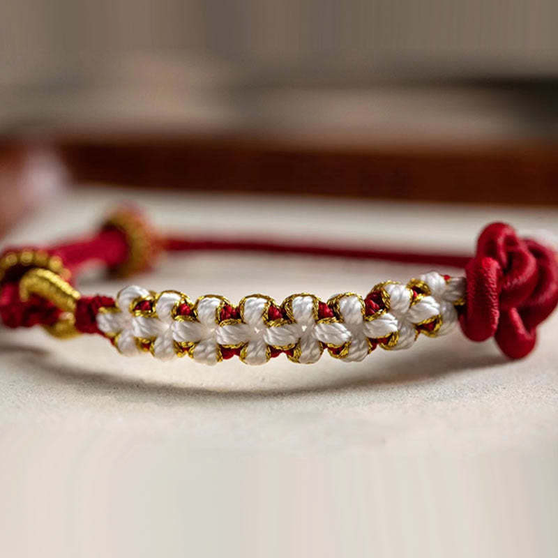 Handmade True Love Knot Peach Blossom Charm Luck Rope Bracelet
