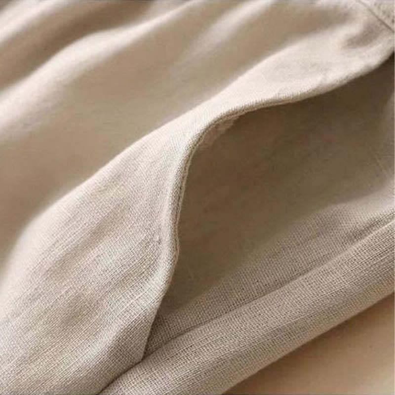 Casual Cotton Linen High Waist Lace-up Wide Leg Pants With Pockets