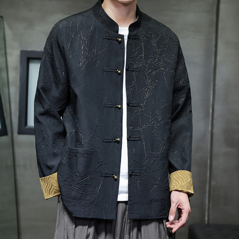 Men's Frog-Button Tang Suit Tree Branches Jacket Shirt With Pockets