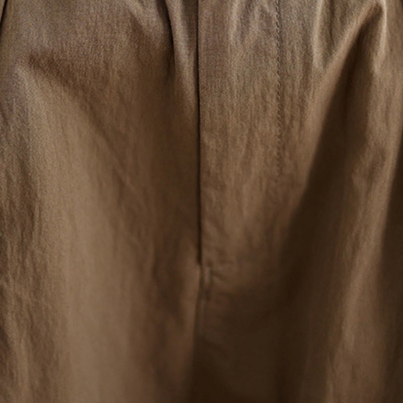 Casual Solid Color One Top Button Elastic Waistband Cotton Linen Women's Pants With Pockets