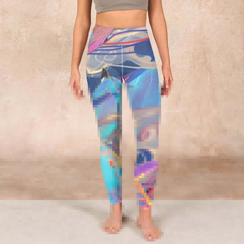 Whales Swallows Waves Print Gym Leggings Women's Yoga Pants