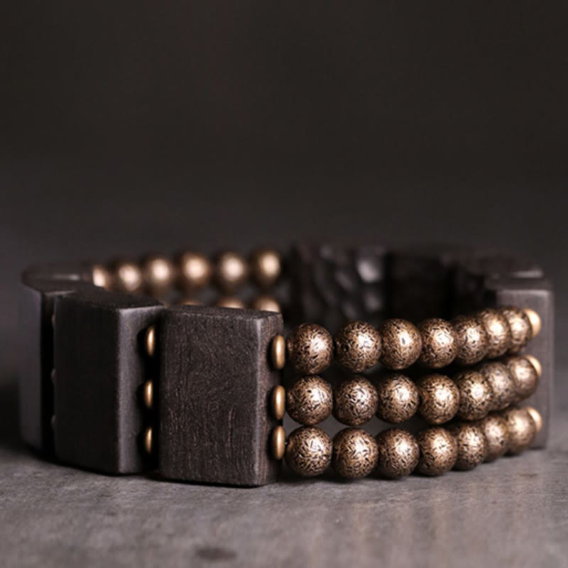 Vintage Peace Ebony Wood Copper Beads Balance Bracelet