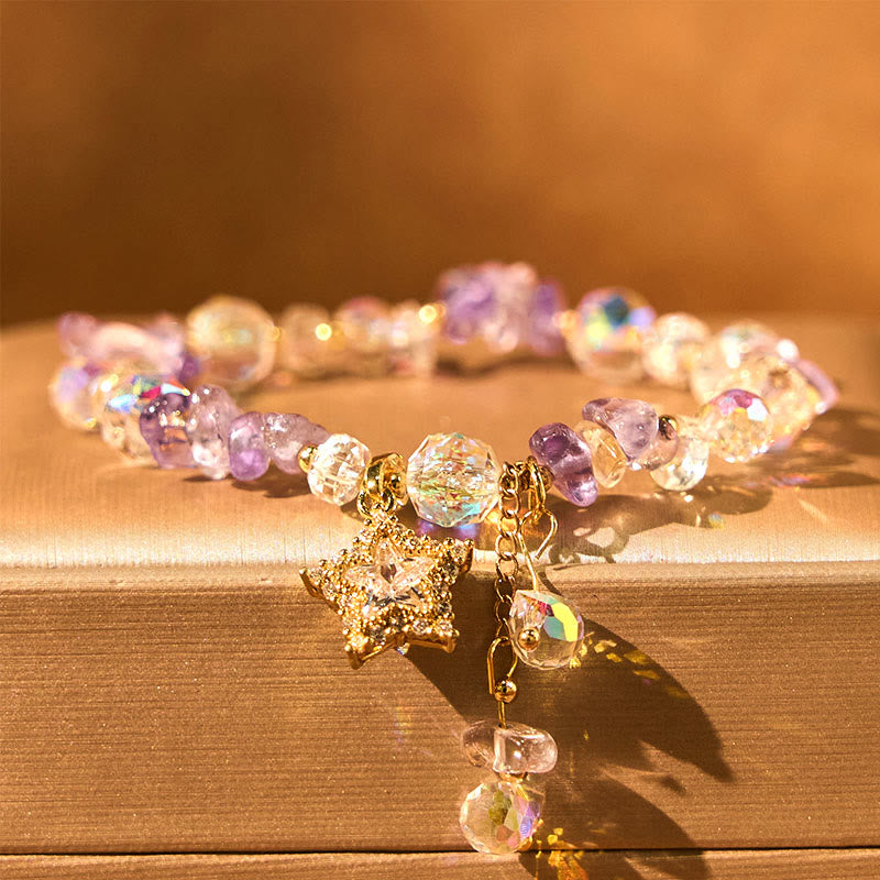 Natural Amethyst Crystal Star Charm Positive Transformation Bracelet