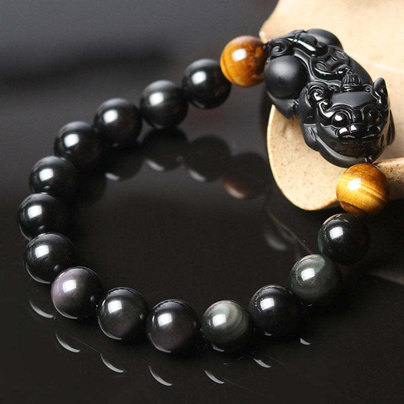 FengShui PiXiu Rainbow Obsidian Tiger Eye Wealth Bracelet