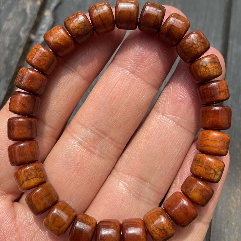 Tibetan Yak Bone Three-Eyed Dzi Bead Sheep Horn Red Agate Strength Bracelet