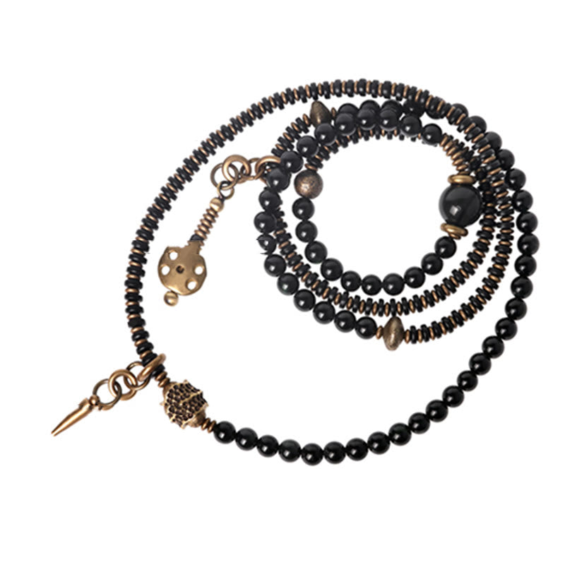 Rainbow Obsidian Ebony Wood Copper Positive Multilayer Bracelet