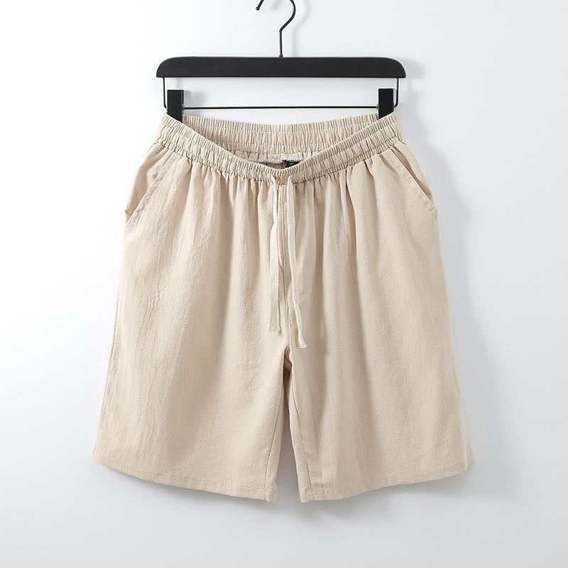 Casual Solid Color Men's Straight Shorts With Pockets Cotton Shorts Men's Pants