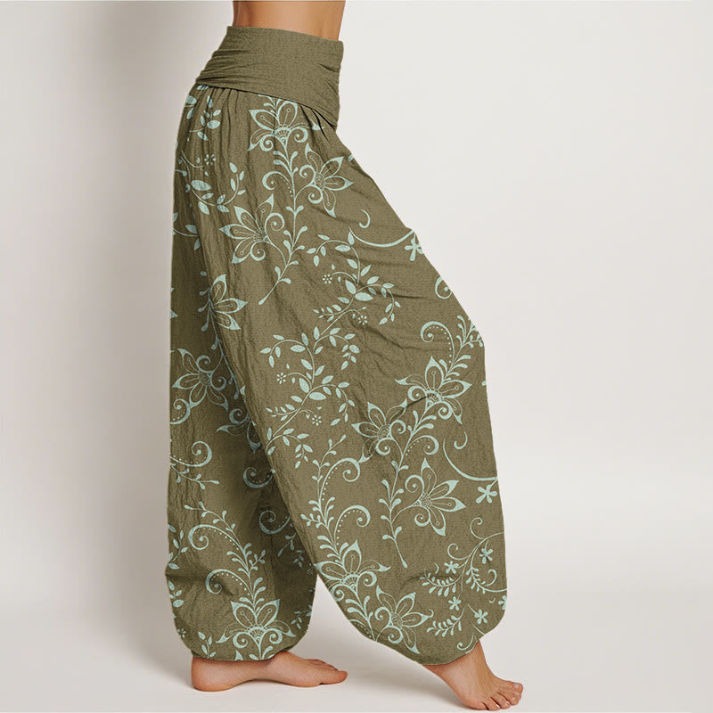 Casual Flowers Vine Design Women's Elastic Waist Harem Pants