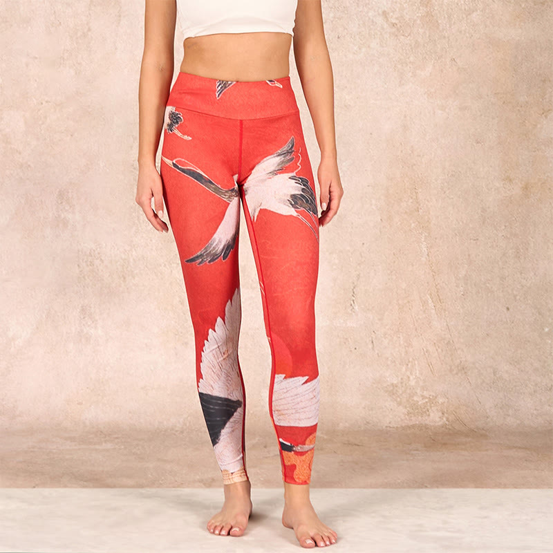 Crane Print Lycra Fabric Fitness Leggings Women's Yoga Pants
