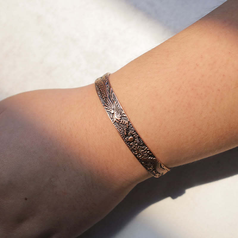 Dragon Phoenix Magnetic Solid Copper Cuff Bracelet Bangle