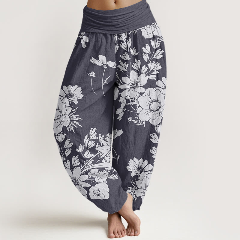 Casual Peony Leaves Women's Elastic Waist Harem Pants