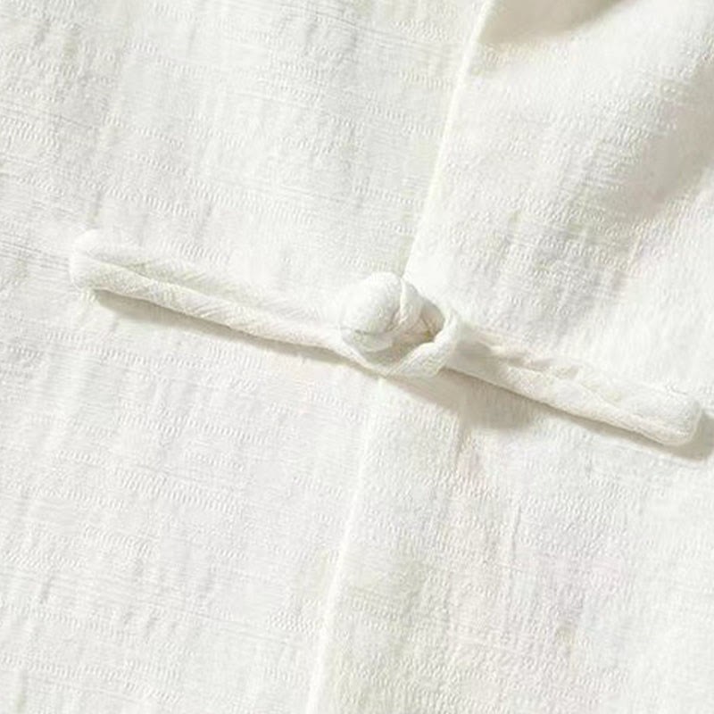 Men's Tang Long Sleeve Shirt Frog Button With Pocket Stand Collar Comfort Linen Shirt