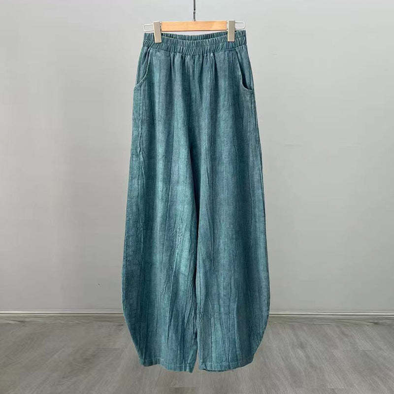 Ramie Cotton Linen Pants Tie-dye Design Trousers Loose Zen Yoga Women's Pants with Pockets