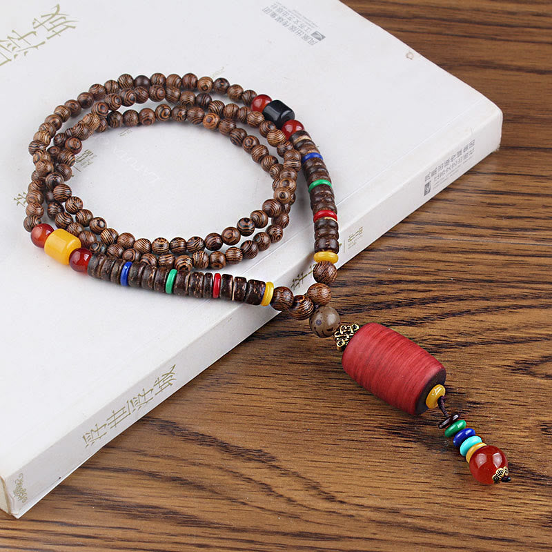 Tibetan Wenge Wood Bodhi Seed Agate Balance Peace Necklace Pendant