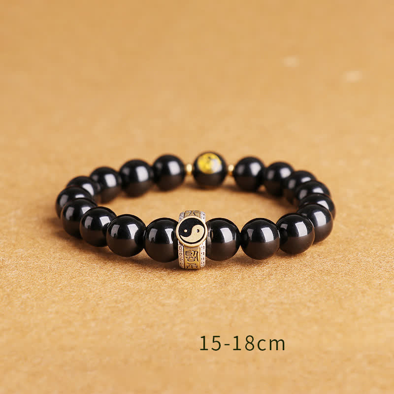 925 Sterling Silver Black Obsidian Gold Sheen Obsidian Silver Sheen Obsidian Yin Yang Protection Bracelet