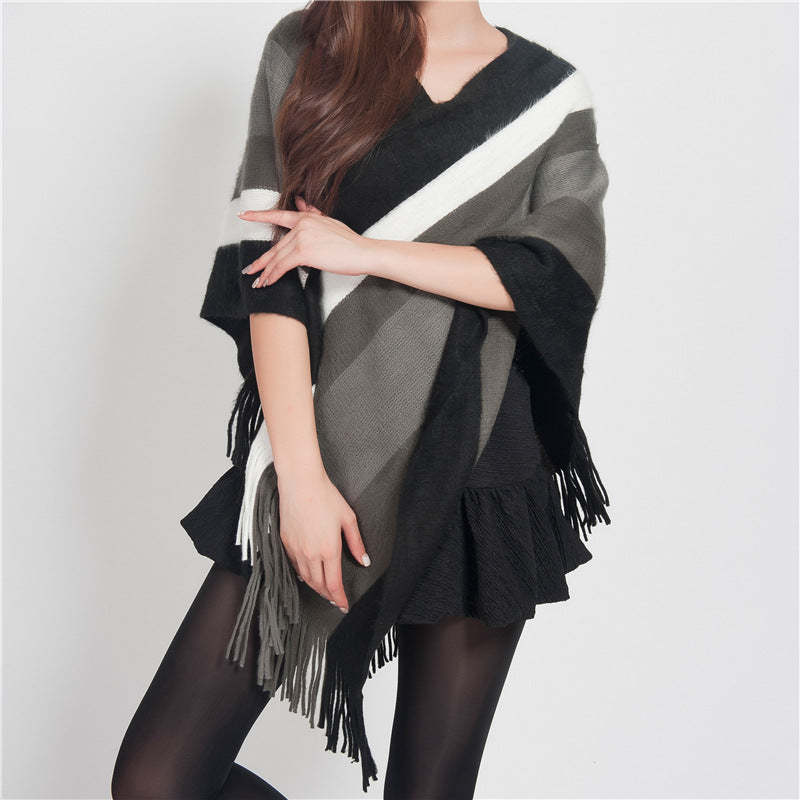 Tibetan Colorful Striped Design Shawl Tassels Pullover Winter Cozy Travel Scarf Wrap