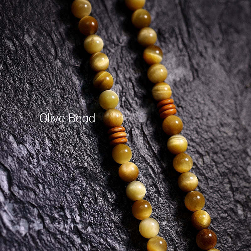 108 Mala Beads Natural Tiger Eye Copper Dorje Protection Tassel Bracelet