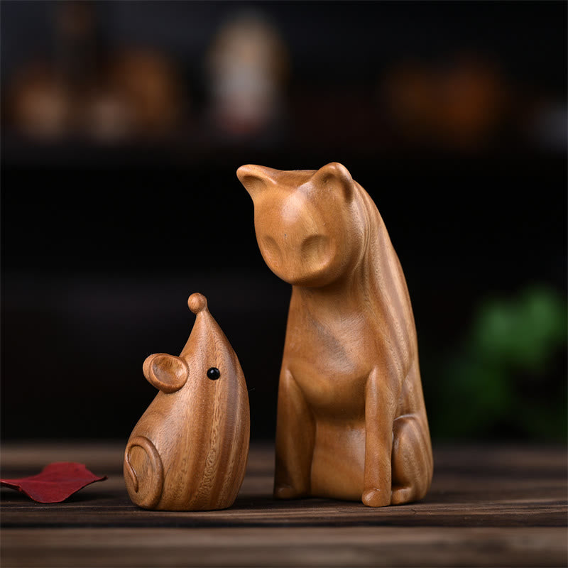 Small Cat Mouse Green Sandalwood African Red Rosewood Peace Home Decoration