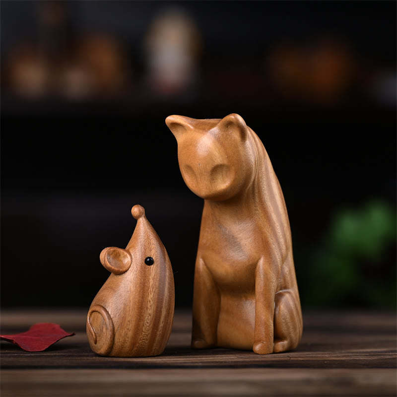 Small Cat Mouse Green Sandalwood African Red Rosewood Peace Home Decoration