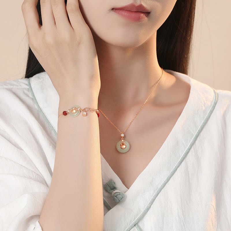 925 Sterling Silver Year of the Dragon Natural Hetian Jade Zircon Peace Buckle Protection Bracelet Necklace Pendant