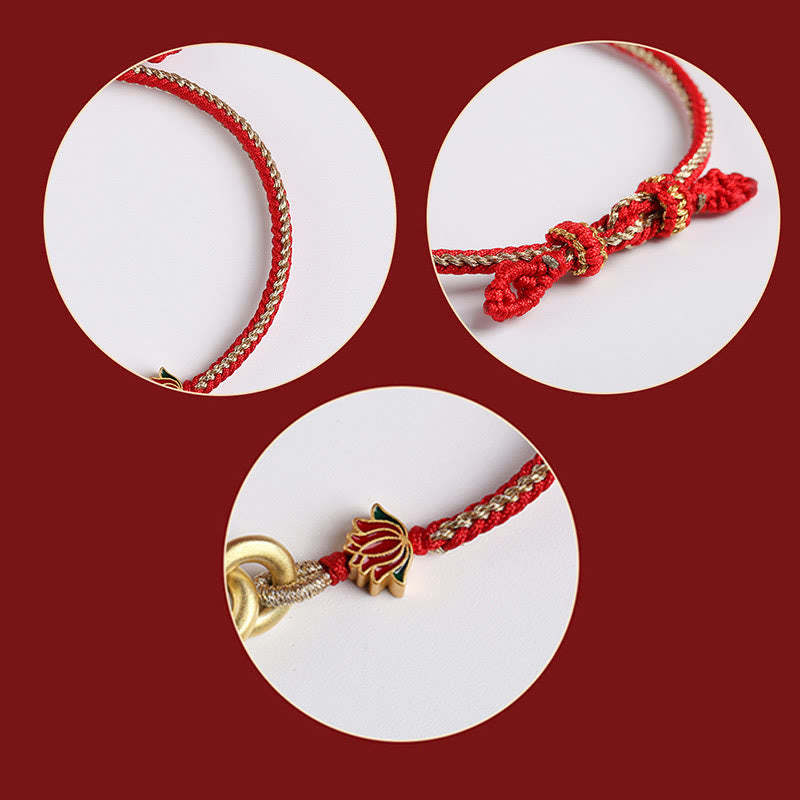 925 Sterling Silver Double Peace Buckle Lotus Auspicious Bracelet
