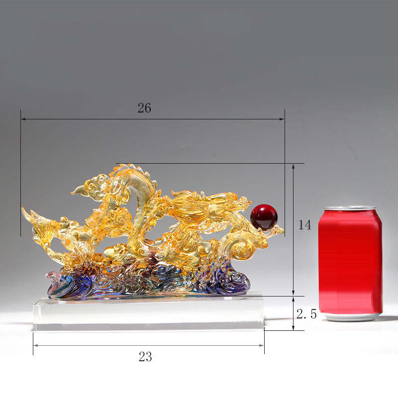 Handmade Dragon Liuli Crystal Art Piece Protection Strength Home Office Decoration