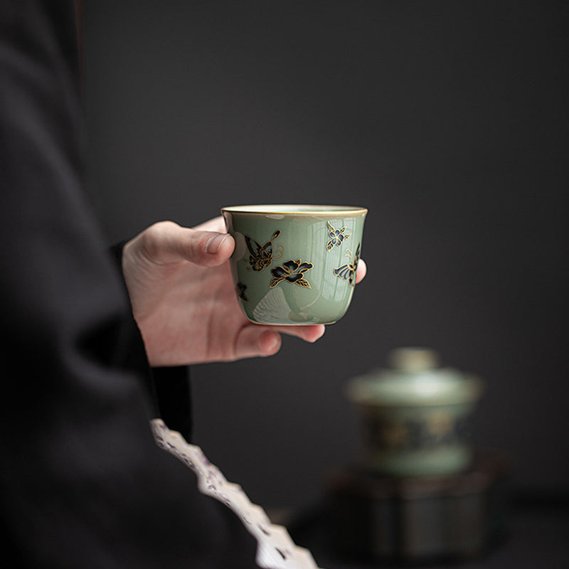 Butterfly Flower Lotus Koi Fish Plum Blossom Ceramic Teacup Kung Fu Tea Cup 100ml