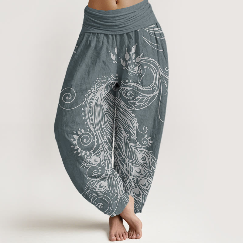Casual Peacock Design Women's Elastic Waist Harem Pants