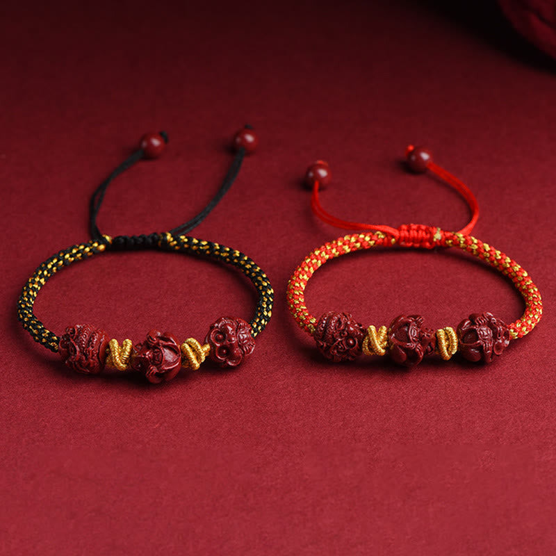 Handmade Cinnabar Chinese Zodiac Red String Braided Luck Bracelet