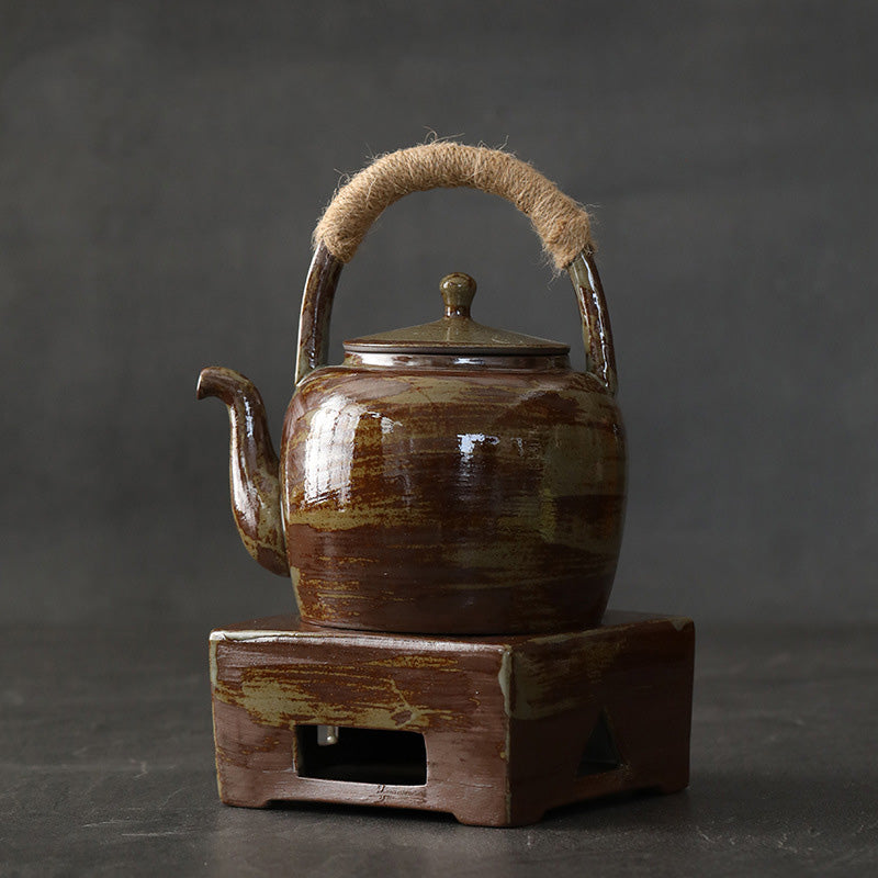 Retro Brown Chinese Gongfu Tea Ceramic Kung Fu Teapot 700ml With Base