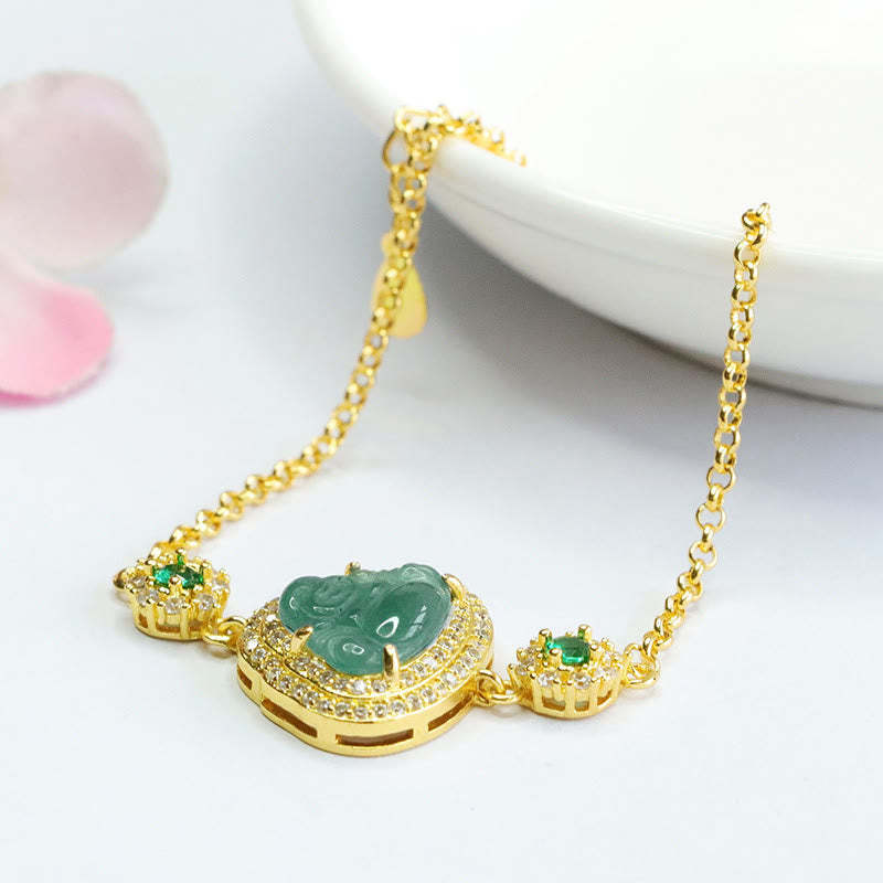 Laughing mystic zen Green Jade Zircon Luck Chain Bracelet