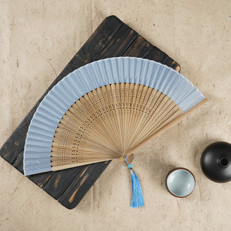 Simple Cherry Flower Hollow Engraved Handheld Bamboo Folding Fan