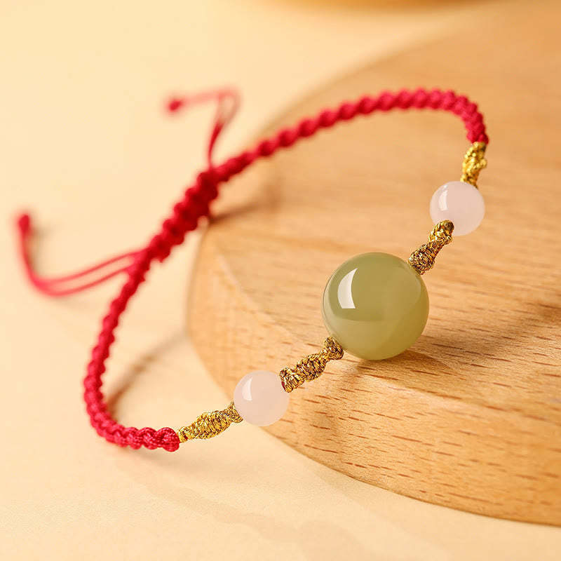 Hetian Jade Black Onyx Red Agate Bead Luck Braided Bracelet