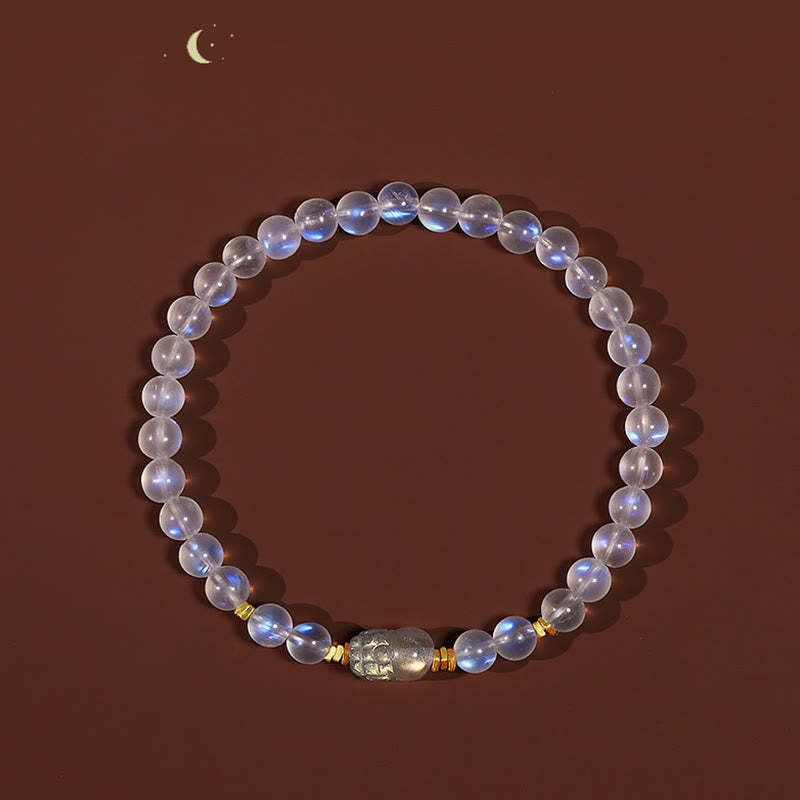925 Sterling Silver Plated Gold Natural Moonstone PiXiu Healing Bracelet