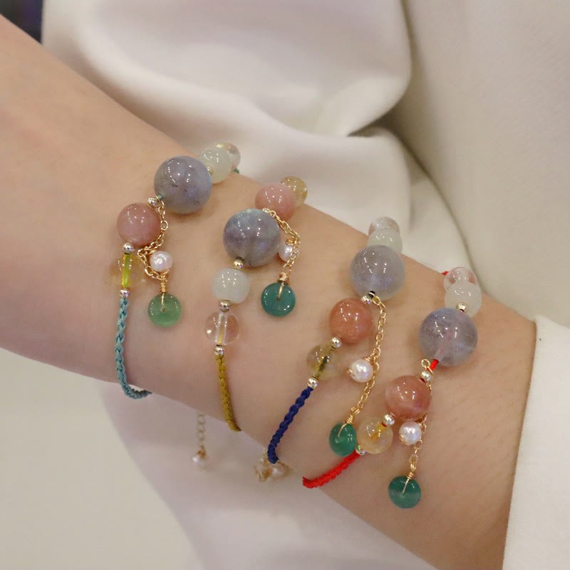 Moonstone Sunstone Beads Peace Buckle Charm Healing Bracelet