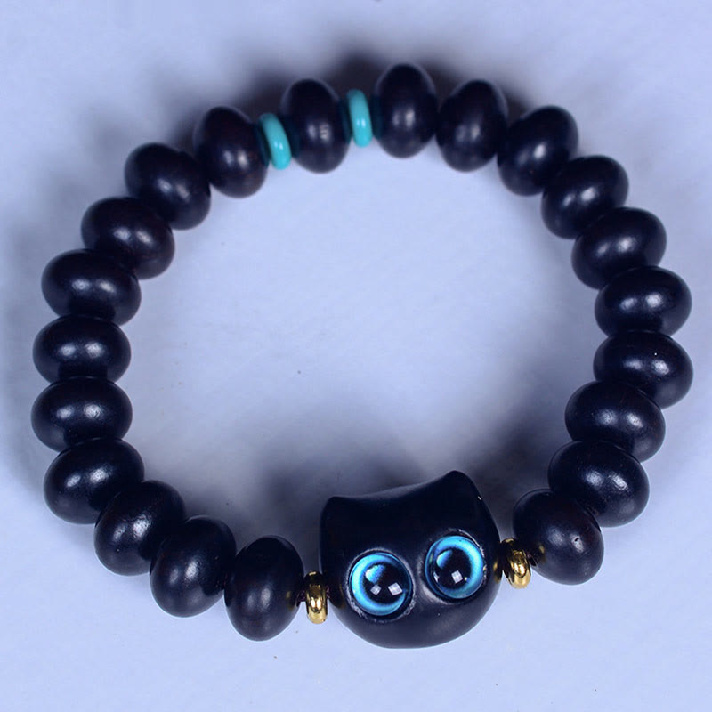 Ebony Wood Liuli Glass Lovely Cat Peace Balance Bracelet